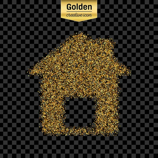 Gold-Glitzer-Vektor-Symbol des Hauses isoliert auf dem Hintergrund. art creative concept illustration für web, leuchtendes Licht Konfetti, helle Pailletten, glitzerndes Lametta, abstraktes Bling, schimmernder Staub, Folie — Stockvektor