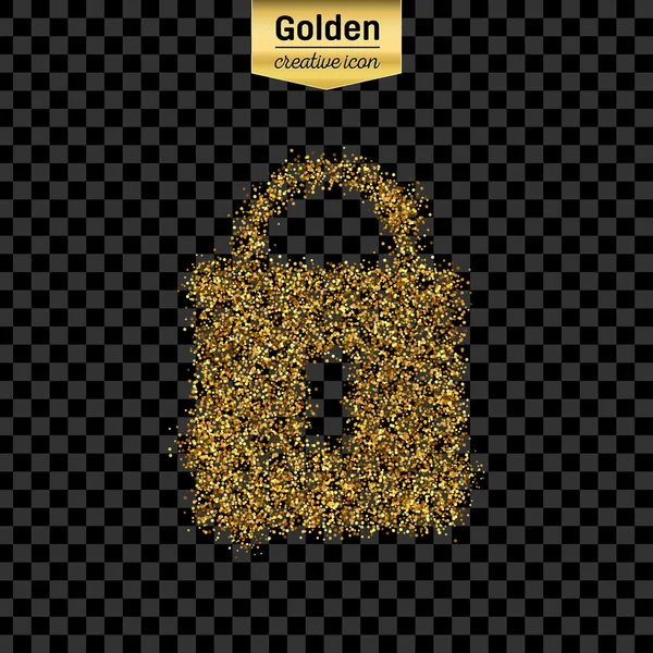 Gouden glitter vector icoon van hangslot geïsoleerd op de achtergrond. Kunst creatief concept illustratie voor het web, gloeien lichte confetti, heldere pailletten, sparkle klatergoud, abstracte bling, shimmer stof, folie. — Stockvector