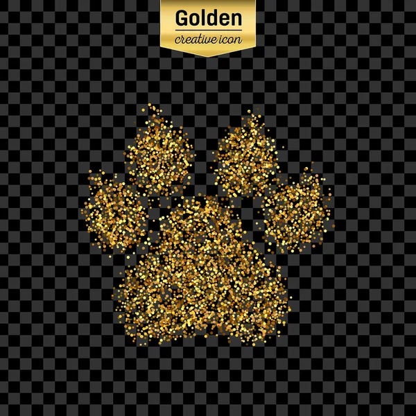 Gouden glitter vector icoon van dierlijke voetafdruk geïsoleerd op de achtergrond. Kunst creatief concept illustratie voor het web, gloeien lichte confetti, heldere pailletten, sparkle klatergoud, abstracte bling, shimmer stof, folie — Stockvector