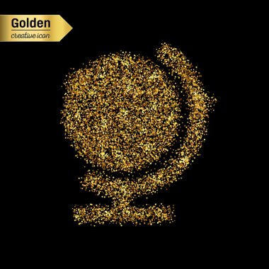 Altın glitter vektör arka plan üzerinde izole küre simgesi. Sanat yaratıcı kavram gösterim amacıyla web, parlayan ışık konfeti, parlak pullu, ışıltı tinsel, soyut bling, ışıltı toz, folyo.