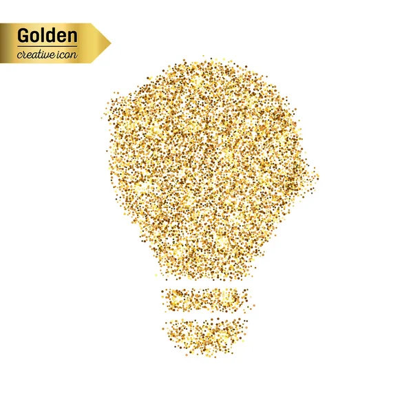 Gouden glitter vector icoon van lamp geïsoleerd op de achtergrond. Kunst creatief concept illustratie voor het web, gloeien lichte confetti, heldere pailletten, sparkle klatergoud, abstracte bling, shimmer stof, folie. — Stockvector