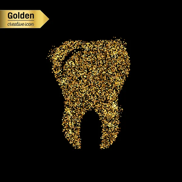 Gold glitter vector icon of tooth isolated on background. Art creative concept illustration for web, glow light confetti, bright sequins, sparkle tinsel, abstract bling, shimmer dust, foil. — Stock Vector