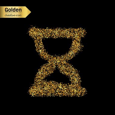 Altın glitter vektör simgesi üzerinde arka izole kum saatinin. Sanat yaratıcı kavram gösterim amacıyla web, parlayan ışık konfeti, parlak pullu, ışıltı tinsel, soyut bling, ışıltı toz, folyo.