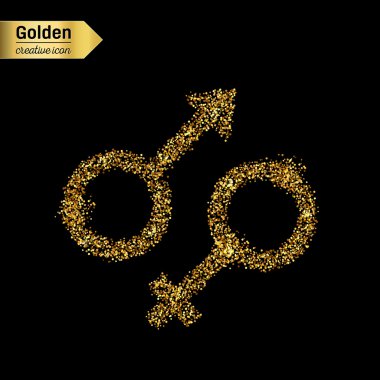 Altın glitter vektör simgesi üzerinde arka izole cinsiyet. Sanat yaratıcı kavram gösterim amacıyla web, parlayan ışık konfeti, parlak pullu, ışıltı tinsel, soyut bling, ışıltı toz, folyo.