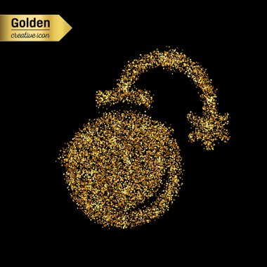Altın glitter vektör simge Patlayan bombanın üzerinde arka izole. Sanat yaratıcı kavram gösterim amacıyla web, parlayan ışık konfeti, parlak pullu, ışıltı tinsel, soyut bling, ışıltı toz, folyo.