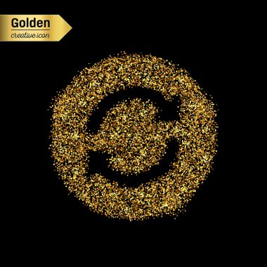 Altın glitter vektör simgesi üzerinde arka izole ok. Sanat yaratıcı kavram gösterim amacıyla web, parlayan ışık konfeti, parlak pullu, ışıltı tinsel, soyut bling, ışıltı toz, folyo.