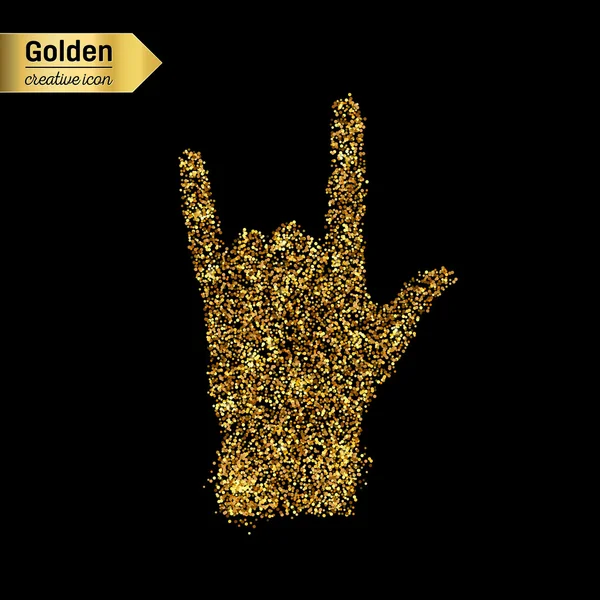 Gold glitter vector icon of hand rock isolated on background. Art creative concept illustration for web, glow light confetti, bright sequins, sparkle tinsel, abstract bling, shimmer dust, foil. — Stock Vector