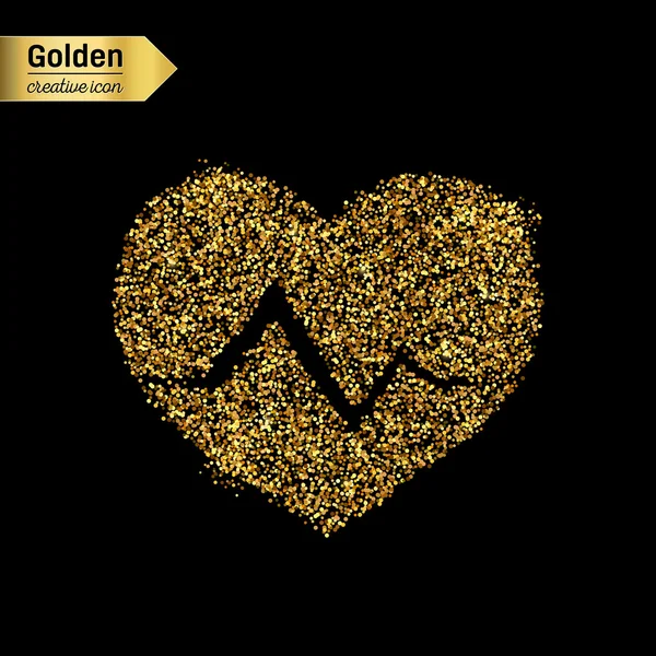 Gold glitter vector icon of cardiogram isolated on background. Art creative concept illustration for web, glow light confetti, bright sequins, sparkle tinsel, abstract bling, shimmer dust, foil. — Stock Vector