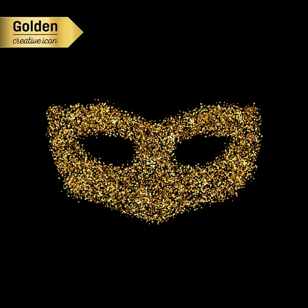 Guld glitter vektor ikon af maske isoleret på baggrund. Kunst kreativ koncept illustration til web, glød lys konfetti, lyse pailletter, gnistre tinsel, abstrakt bling, glitre støv, folie . – Stock-vektor