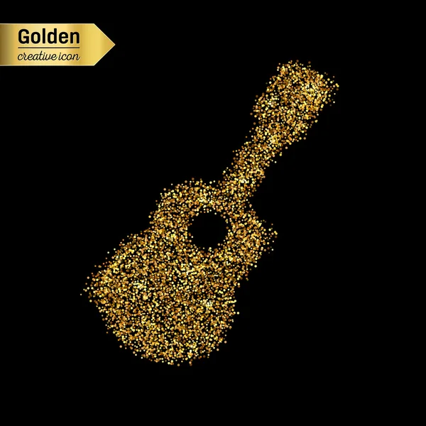 Gold glitter vector icon of guitar isolated on background. Art creative concept illustration for web, glow light confetti, bright sequins, sparkle tinsel, abstract bling, shimmer dust, foil. — Stock Vector