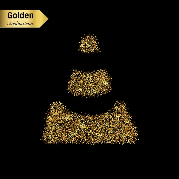 Gouden glitter vector icoon van verkeer kegel geïsoleerd op de achtergrond. Kunst creatief concept illustratie voor het web, gloeien lichte confetti, heldere pailletten, sparkle klatergoud, abstracte bling, shimmer stof, folie. — Stockvector