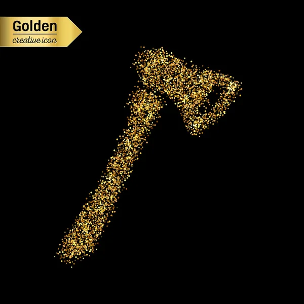 Gouden glitter vector icoon van axe geïsoleerd op achtergrond. Kunst creatief concept illustratie voor het web, gloeien lichte confetti, heldere pailletten, sparkle klatergoud, abstracte bling, shimmer stof, folie. — Stockvector