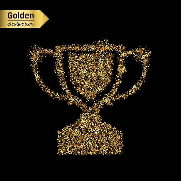 Guld glitter vektor ikon trophy cup isolerad på bakgrunden. Konst kreativa koncept illustration för webben, glow ljus konfetti, ljusa paljetter, glitter glitter, abstrakt bling, skimmer damm, folie. — Stock vektor