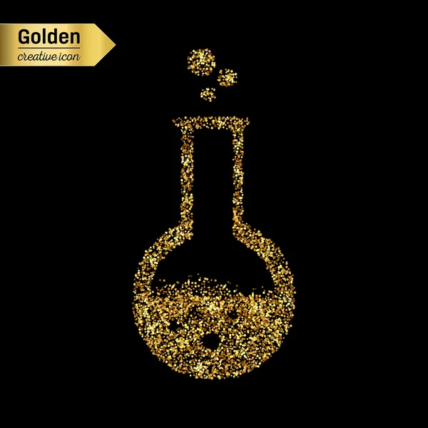 Gouden glitter vector pictogram voor beaker geïsoleerd op de achtergrond. Kunst creatief concept illustratie voor het web, gloeien lichte confetti, heldere pailletten, sparkle klatergoud, abstracte bling, shimmer stof, folie. — Stockvector