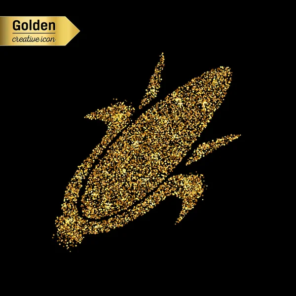 Gold-Glitzervektor Symbol von Mais auf dem Kolben isoliert auf dem Hintergrund. art creative concept illustration für web, leuchtendes Licht Konfetti, helle Pailletten, glitzerndes Lametta, abstraktes Bling, schimmernder Staub, Folie. — Stockvektor