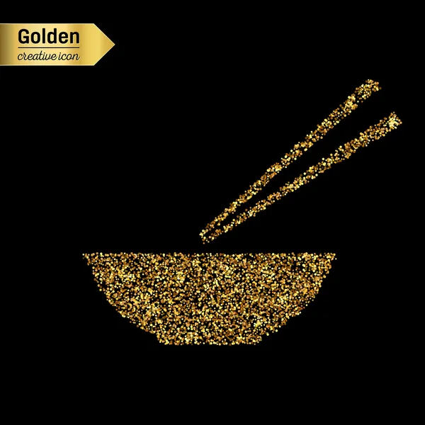 Gouden glitter vector icoon van chinese noedels geïsoleerd op de achtergrond. Kunst creatief concept illustratie voor het web, gloeien lichte confetti, heldere pailletten, sparkle klatergoud, abstracte bling, shimmer stof, folie. — Stockvector