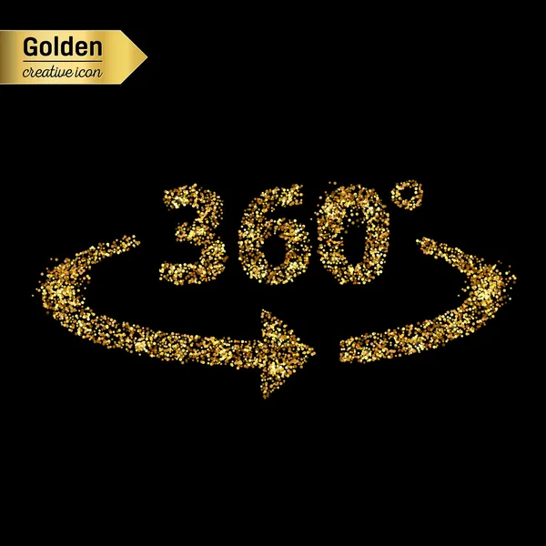 Gold glitter vector icon of 360 degrees isolated on background. Art creative concept illustration for web, glow light confetti, bright sequins, sparkle tinsel, abstract bling, shimmer dust, foil. — Stock Vector