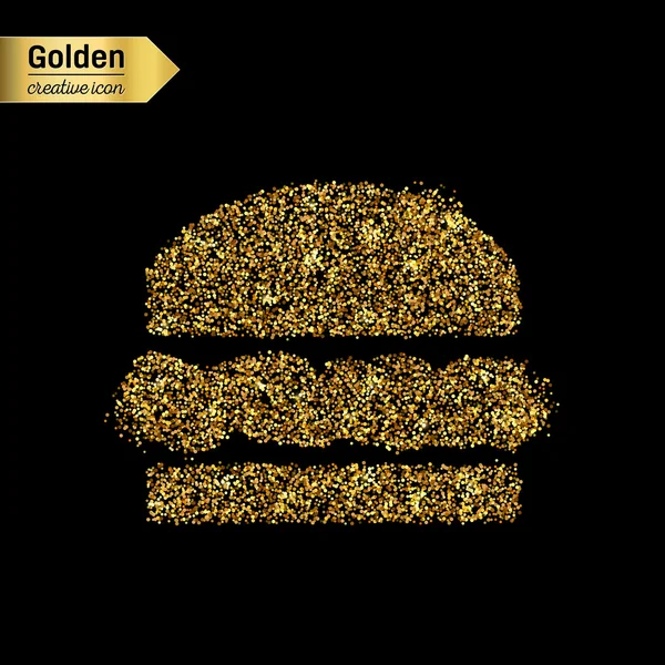 Icono vectorial de brillo dorado de hamburguesa aislada en el fondo. Ilustración creativa del concepto del arte para la tela, confeti de la luz brillante, lentejuelas brillantes, oropel del brillo, bling abstracto, polvo del brillo, papel de aluminio . — Archivo Imágenes Vectoriales