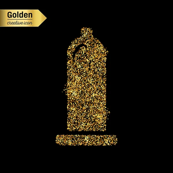 Gold glitter icona vettoriale del preservativo isolato su sfondo. Arte concetto creativo illustrazione per il web, coriandoli luce bagliore, paillettes luminose, fili di lame scintillante, bling astratto, polvere scintillante, lamina di metallo . — Vettoriale Stock