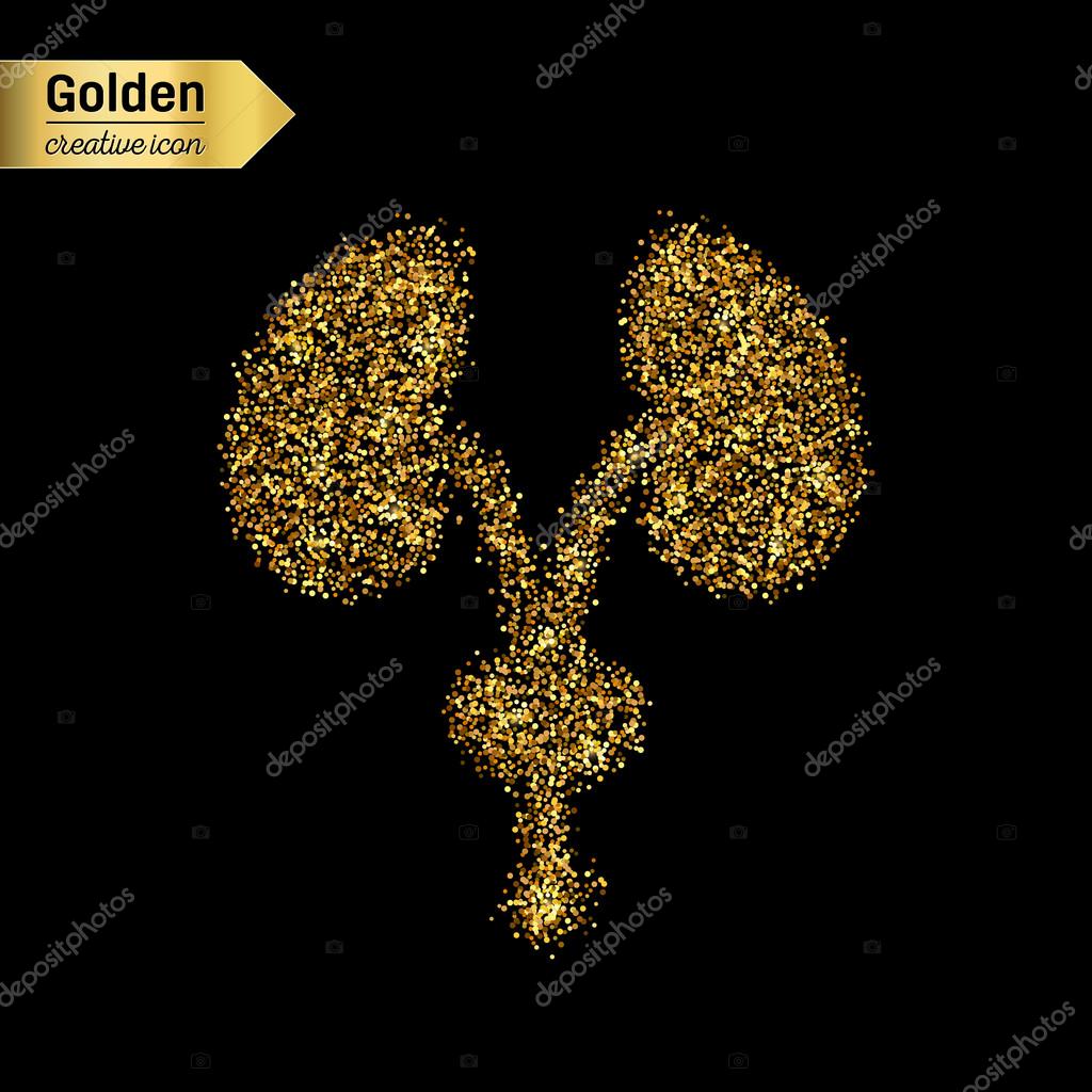 Gold glitter vector icon of renal system isolated on background. Art creative concept illustration for web, glow light confetti, bright sequins, sparkle tinsel, abstract bling, shimmer dust, foil.