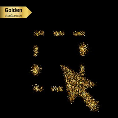 Altın glitter vektör simgesi üzerinde arka izole fare imleç. Sanat yaratıcı kavram gösterim amacıyla web, parlayan ışık konfeti, parlak pullu, ışıltı tinsel, soyut bling, ışıltı toz, folyo.