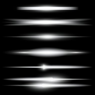 Parlak ışık efektlerinden oluşan yaratıcı bir konsept vektör kümesi siyah arka planda izole edilmiş kıvılcımlarla parlar. Resim tasarımı için, Noel kutlaması için pankart, sihirli ışık ışını.