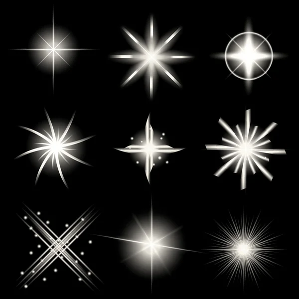 Creative concept Vector set of glow light effect stars bursts with sparkles isolated on black background. For illustration template art design, banner for Christmas celebrate, magic flash energy ray. — Stock Vector