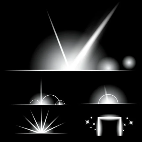 Concepto creativo Conjunto vectorial de estrellas con efecto de luz brillante estalla con destellos aislados sobre fondo negro. Para el diseño de arte de la plantilla de ilustración, banner para celebrar la Navidad, rayo mágico de energía flash. — Archivo Imágenes Vectoriales