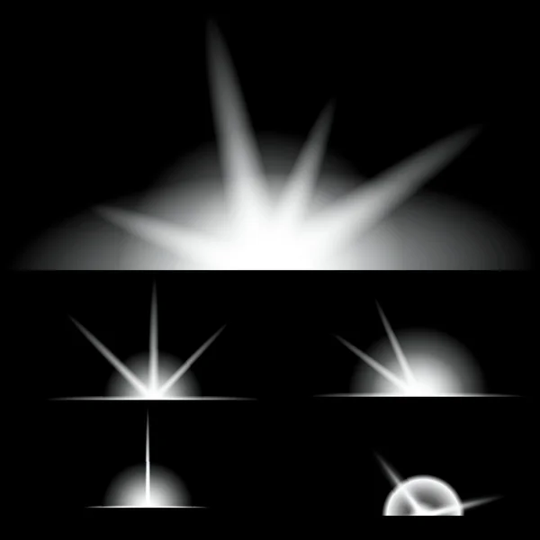 Concepto creativo Conjunto vectorial de estrellas con efecto de luz brillante estalla con destellos aislados sobre fondo negro. Para el diseño de arte de la plantilla de ilustración, banner para celebrar la Navidad, rayo mágico de energía flash. — Archivo Imágenes Vectoriales