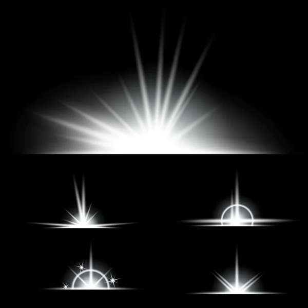 Concept créatif Ensemble vectoriel d'étoiles à effet de lumière brillante éclate avec des étincelles isolées sur fond noir. Pour la conception d'art de modèle d'illustration, bannière pour Noël célèbrent, rayon d'énergie flash magique. — Image vectorielle