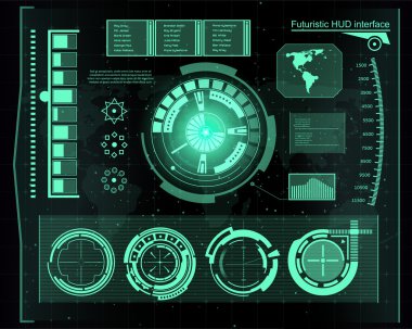 Soyut gelecek, konsept vektör fütüristik mavi sanal grafik dokunmatik arayüzü HUD. Web, site, mobil uygulamalar için siyah arkaplan, tekno, çevrimiçi tasarım, iş, gui, ui