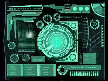 Soyut gelecek, konsept vektör fütüristik mavi sanal grafik dokunmatik arayüzü HUD. Web, site, mobil uygulamalar için siyah arkaplan, tekno, çevrimiçi tasarım, iş, gui, ui