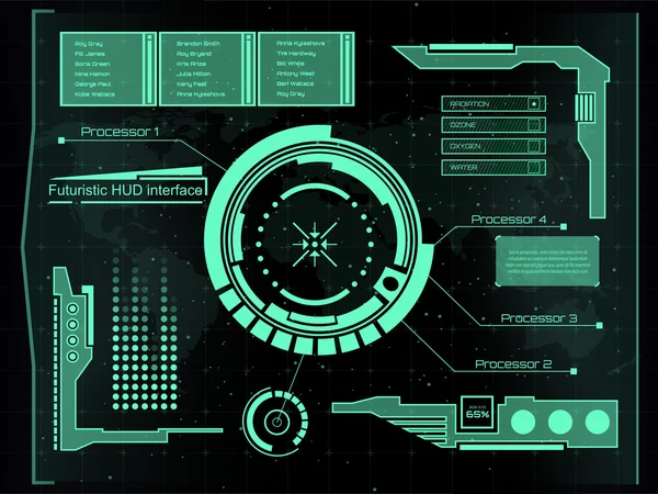 Futuro abstracto, concepto vector futurista azul interfaz gráfica virtual táctil HUD. Para web, sitio, aplicaciones móviles aisladas sobre fondo negro, techno, diseño en línea, negocio, gui, ui — Archivo Imágenes Vectoriales