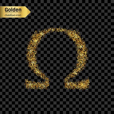 Altın glitter vektör simgesi üzerinde arka izole omega. Sanat yaratıcı kavram gösterim amacıyla web, parlayan ışık konfeti, parlak pullu, ışıltı tinsel, soyut bling, ışıltı toz, folyo.