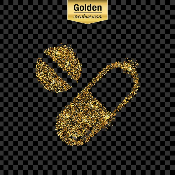 Gouden glitter vector icoon van pillen geïsoleerd op de achtergrond. Kunst creatief concept illustratie voor het web, gloeien lichte confetti, heldere pailletten, sparkle klatergoud, abstracte bling, shimmer stof, folie. — Stockvector