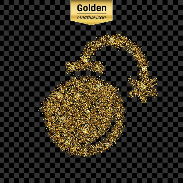 Gouden glitter vector icoon van exploderende bom geïsoleerd op de achtergrond. Kunst creatief concept illustratie voor het web, gloeien lichte confetti, heldere pailletten, sparkle klatergoud, abstracte bling, shimmer stof, folie. — Stockvector