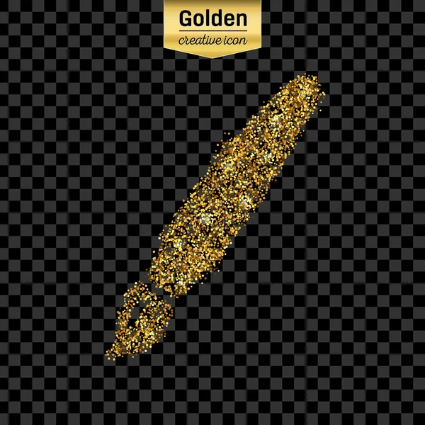 Gold glitter vector icon of brush isolated on background. Art creative concept illustration for web, glow light confetti, bright sequins, sparkle tinsel, abstract bling, shimmer dust, foil. — Stock Vector