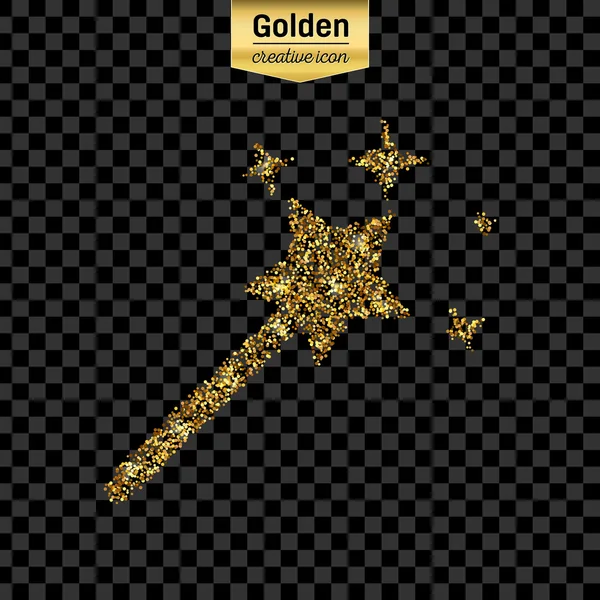 Gouden glitter vector icoon van toverstaf geïsoleerd op de achtergrond. Kunst creatief concept illustratie voor het web, gloeien lichte confetti, heldere pailletten, sparkle klatergoud, abstracte bling, shimmer stof, folie. — Stockvector