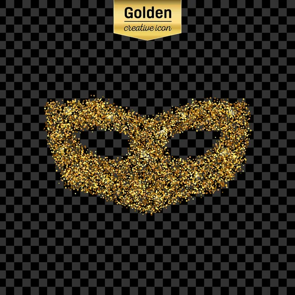 Guld glitter vektor ikon af maske isoleret på baggrund. Kunst kreativ koncept illustration til web, glød lys konfetti, lyse pailletter, gnistre tinsel, abstrakt bling, glitre støv, folie . – Stock-vektor