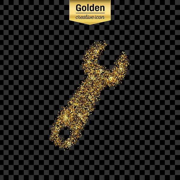 Gouden glitter vector icoon van spanner geïsoleerd op de achtergrond. Kunst creatief concept illustratie voor het web, gloeien lichte confetti, heldere pailletten, sparkle klatergoud, abstracte bling, shimmer stof, folie. — Stockvector