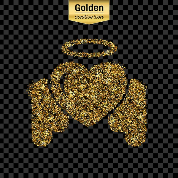 Gouden glitter vector icoon van Engel hart geïsoleerd op de achtergrond. Kunst creatief concept illustratie voor het web, gloeien lichte confetti, heldere pailletten, sparkle klatergoud, abstracte bling, shimmer stof, folie. — Stockvector