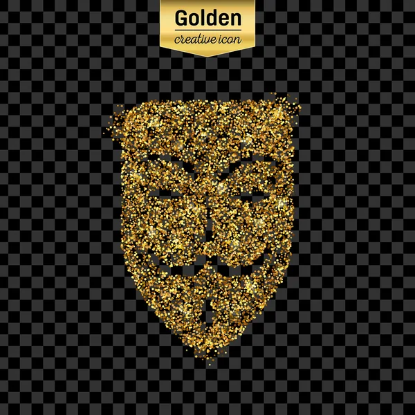Gold glitter vector icon of mask isolated on background. Art creative concept illustration for web, glow light confetti, bright sequins, sparkle tinsel, abstract bling, shimmer dust, foil. — Stock Vector