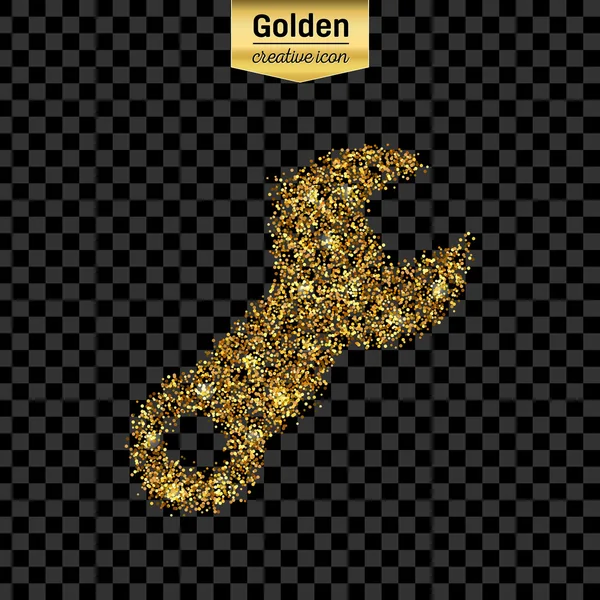 Gouden glitter vector icoon van spanner geïsoleerd op de achtergrond. Kunst creatief concept illustratie voor het web, gloeien lichte confetti, heldere pailletten, sparkle klatergoud, abstracte bling, shimmer stof, folie. — Stockvector