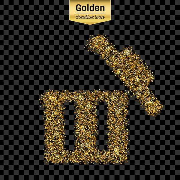 Gouden glitter vector pictogram van Prullenbak vak geïsoleerd op de achtergrond. Kunst creatief concept illustratie voor het web, gloeien lichte confetti, heldere pailletten, sparkle klatergoud, abstracte bling, shimmer stof, folie. — Stockvector