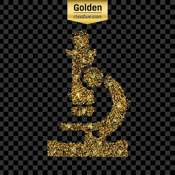 Gold-Glitzervektorsymbol des Mikroskops isoliert auf dem Hintergrund. art creative concept illustration für web, leuchtendes Licht Konfetti, helle Pailletten, glitzerndes Lametta, abstraktes Bling, schimmernder Staub, Folie. — Stockvektor