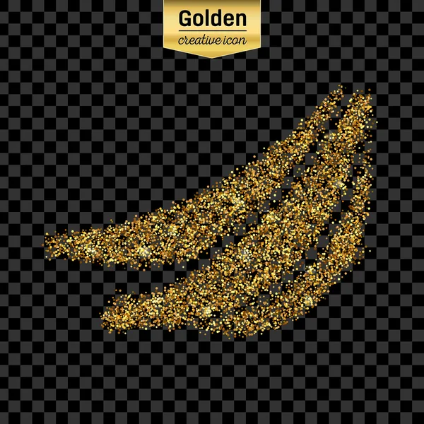 Gouden glitter vector icoon van banaan geïsoleerd op de achtergrond. Kunst creatief concept illustratie voor het web, gloeien lichte confetti, heldere pailletten, sparkle klatergoud, abstracte bling, shimmer stof, folie. — Stockvector