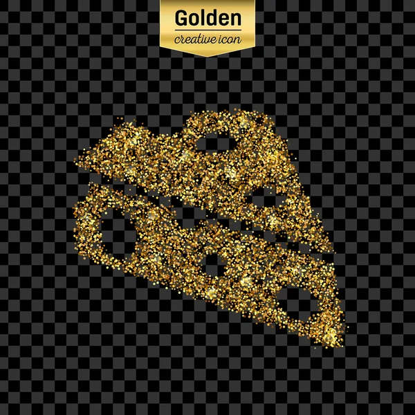 Gold glitzernde Vektor-Symbol von Käse isoliert auf dem Hintergrund. art creative concept illustration für web, leuchtendes Licht Konfetti, helle Pailletten, glitzerndes Lametta, abstraktes Bling, schimmernder Staub, Folie. — Stockvektor