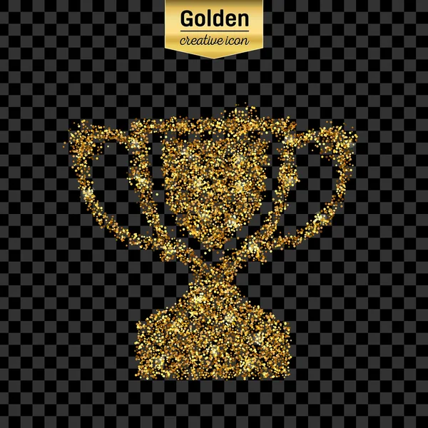 Gold glitter vector icon of trophy cup isolated on background. Art creative concept illustration for web, glow light confetti, bright sequins, sparkle tinsel, abstract bling, shimmer dust, foil. — Stock Vector