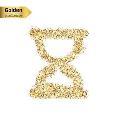 Altın glitter vektör simgesi üzerinde arka izole kum saatinin. Sanat yaratıcı kavram gösterim amacıyla web, parlayan ışık konfeti, parlak pullu, ışıltı tinsel, soyut bling, ışıltı toz, folyo.