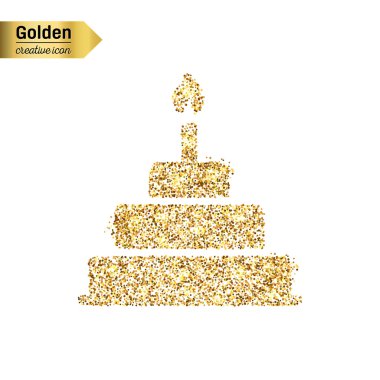 Altın glitter vektör simgesi üzerinde arka izole kek. Sanat yaratıcı kavram gösterim amacıyla web, parlayan ışık konfeti, parlak pullu, ışıltı tinsel, soyut bling, ışıltı toz, folyo.